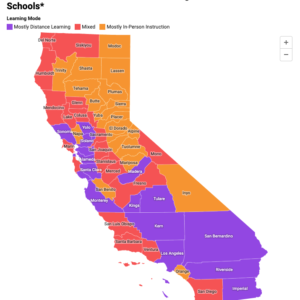 Map: In-Person Instruction and Distance Learning in California