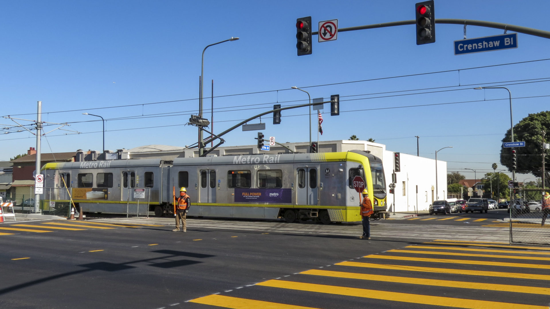 Metro train testing along Crenshaw Boulevard