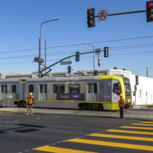 Metro train testing along Crenshaw Boulevard