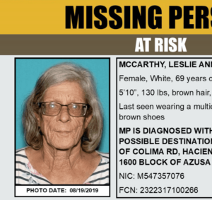 missing, hacienda heights, dementia