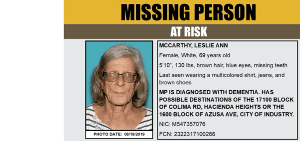 missing, hacienda heights, dementia