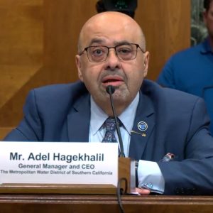 Adel Hagekhalil testifies at a U.S. Senate hearing on climate change in May 2024.