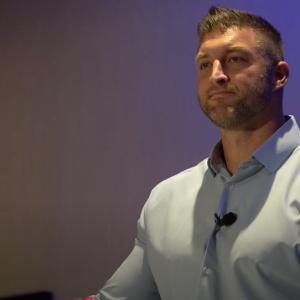 Former NFL quarterback Tim Tebow speaks at the Jan. 16 symposium in Ontario on human trafficking in San Bernardino County.