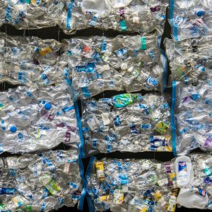 Bales of used plastic containers.