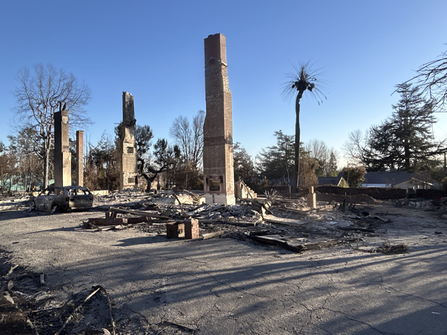 The Andrew McNally House in Altadena lays in ruins following the Eaton Fire.